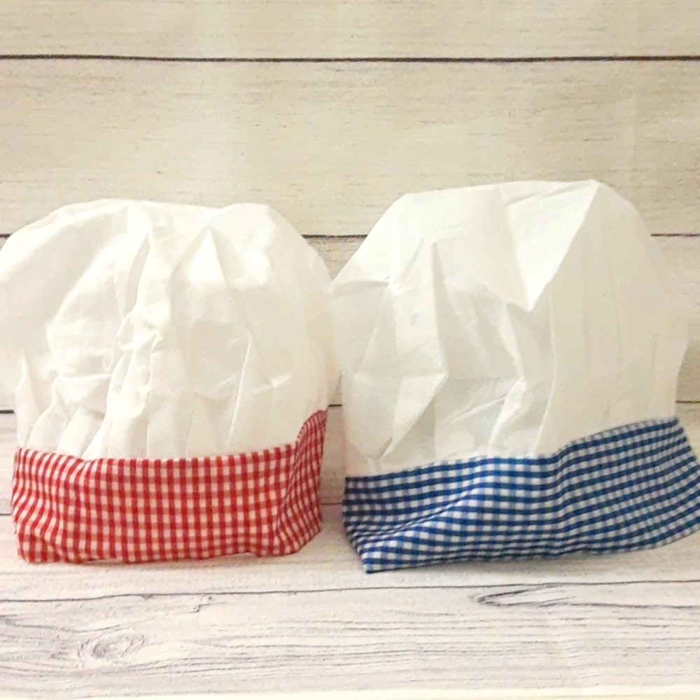 Chef Hats Halloween Costume Novelty Lot of 2 White Blue Red
